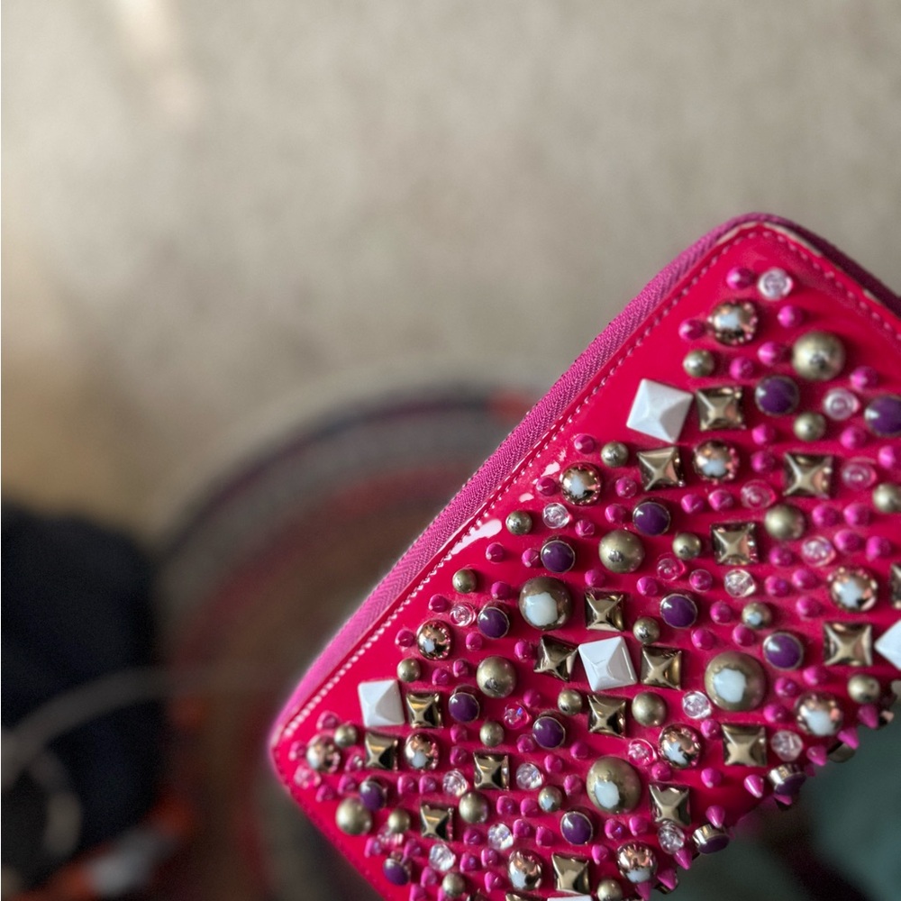 Christian Louboutin Vibrant Pink Clutch with Gold Accents - Picture 3 of 14